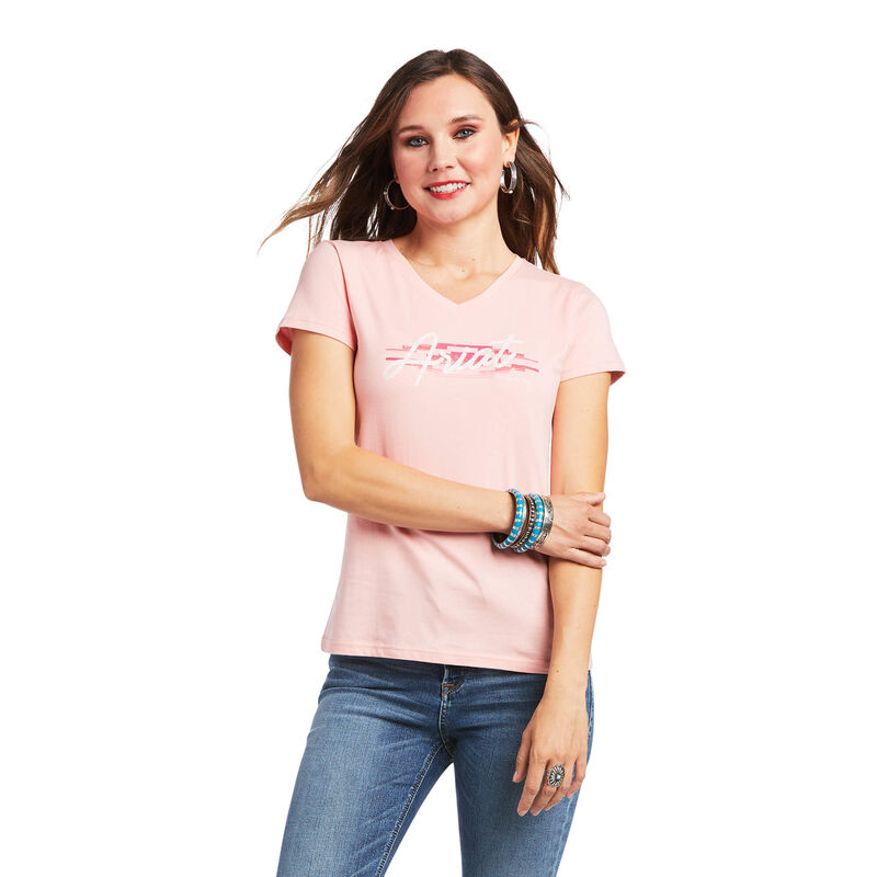 Ariat T-Shirts Damen - Real Logo Script Classic Fit Rosa ( WKFUL-2809 )